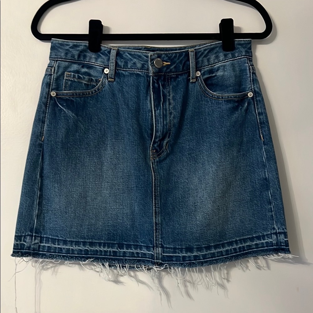Denim Mini Skirt with Frayed Hem